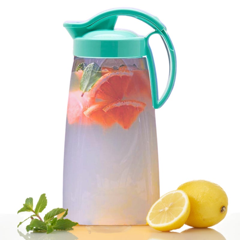 Invisioncorp إبريق محكم الإغلاق بلمسة واحدة مع غطاء، 2.3QT (74oz) - مقاوم للحرارة، وعاء سريع الصب ضد التسرب للمشروبات الساخنة والباردة، القهوة، الشاي، الماء، موفر للمساحة، آمن في غسالة الصحون، صنع في اليابان (تركواز) - Image 1